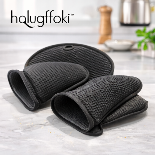 halugffoki™ Heat-Resistant Oven Mitts & Pot Holder Set (2-Piece)
